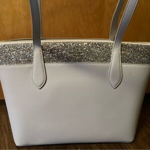 Kate Spade Silver Glitter and White Tote Bag